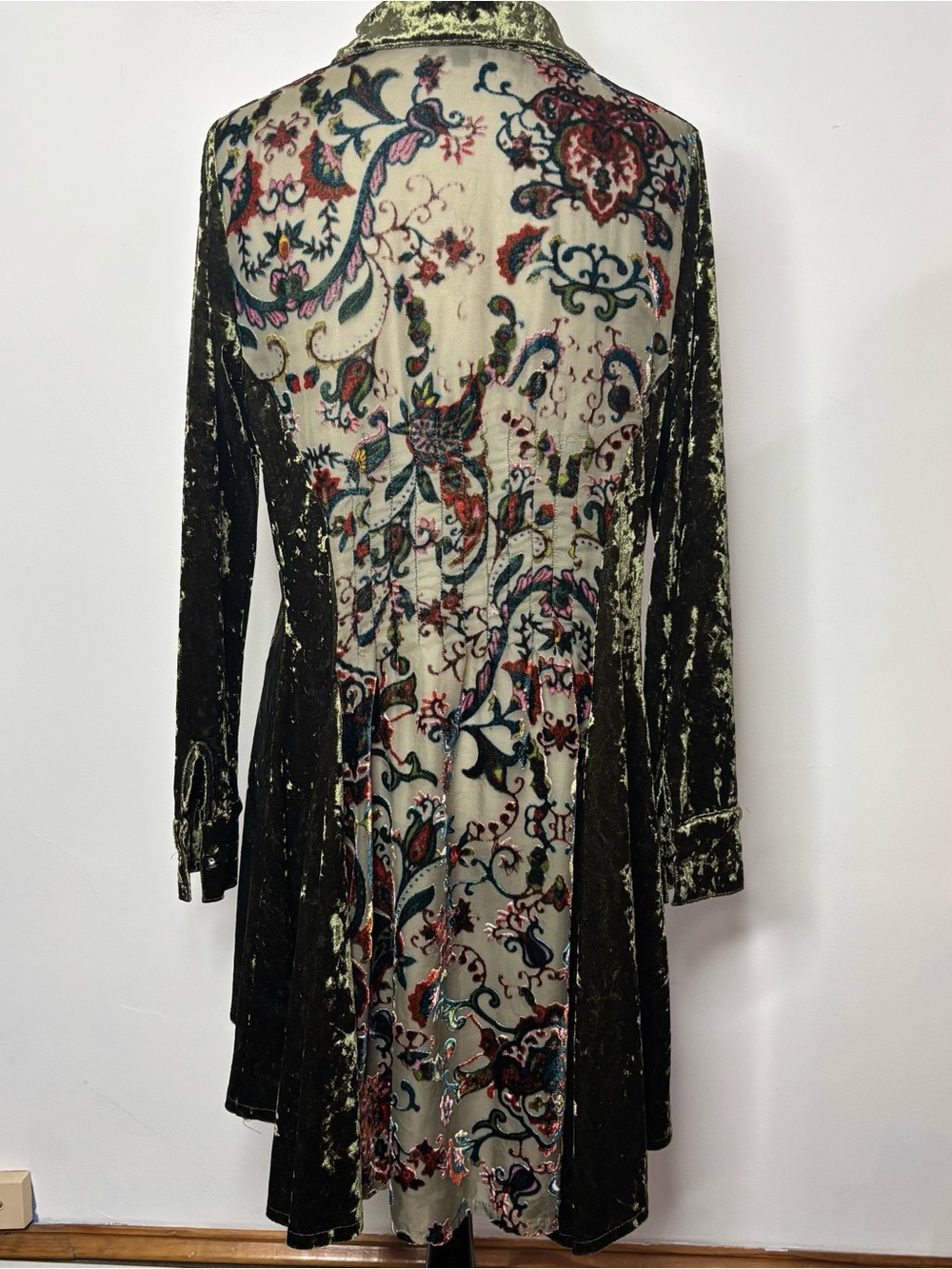Dor Dor Couture Crushed Velvet Tunic Top S Sheer Back Burnout Velvet Panel